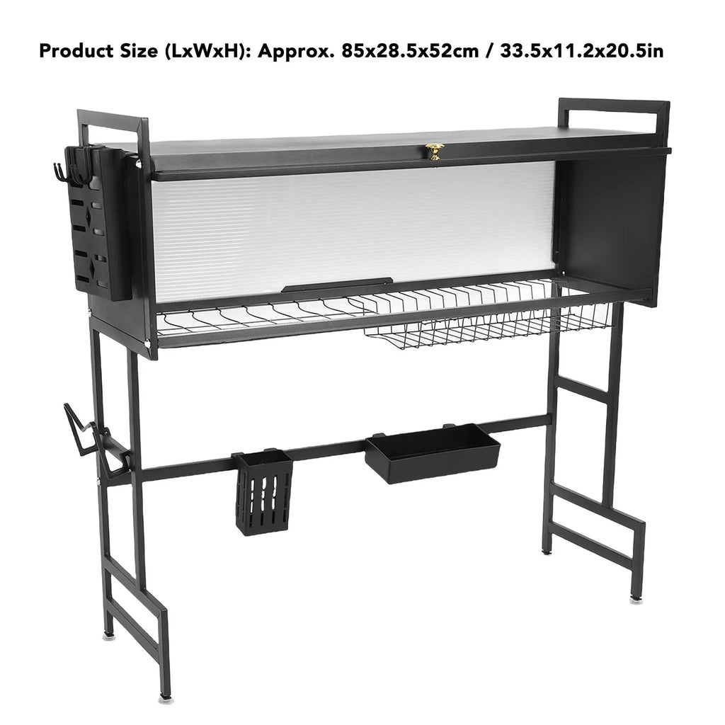 Kitchen Sink Rack Carbon Steel Space Saving 2 Tier Above Kitchen Sink Dish Drying Drainer Rack with Cover for Kitchen
