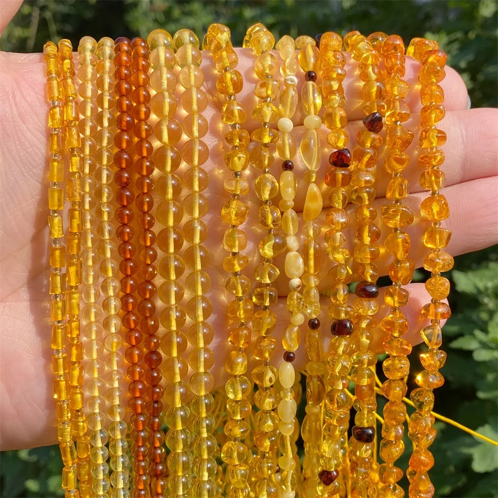 Amber Beads Round Oval Irregular Genuine Ambers Gem Stone Beads For Jewelry Making
