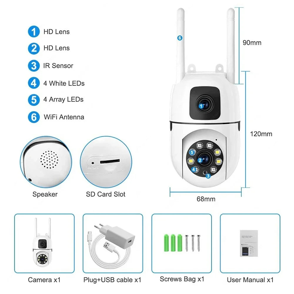 Security Camera 8MP Dual-Lens WiFi Outdoor with AI Human Tracking, Color Night Vision