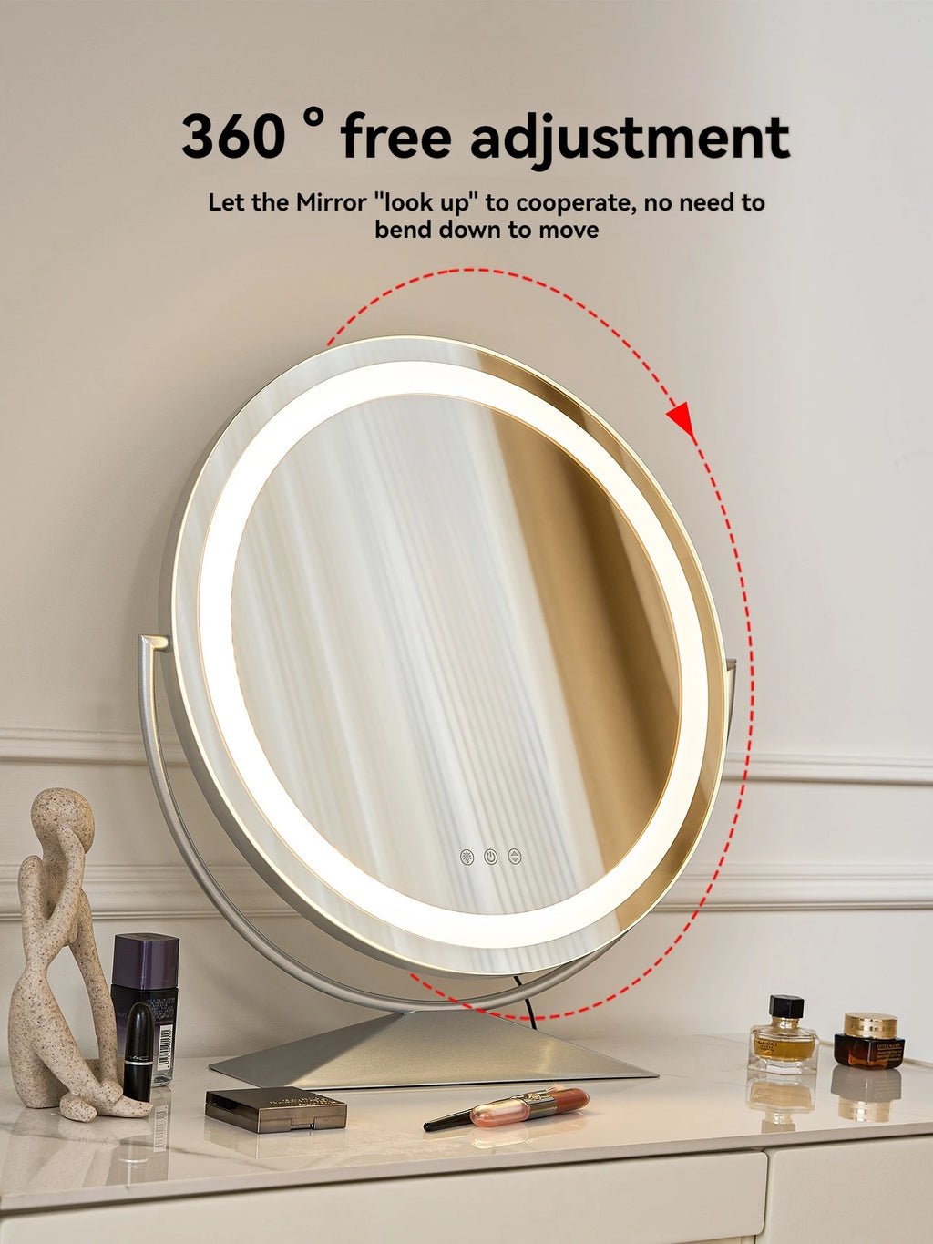 Smart LED Circle Makeup Mirror with Touch Control Lighting