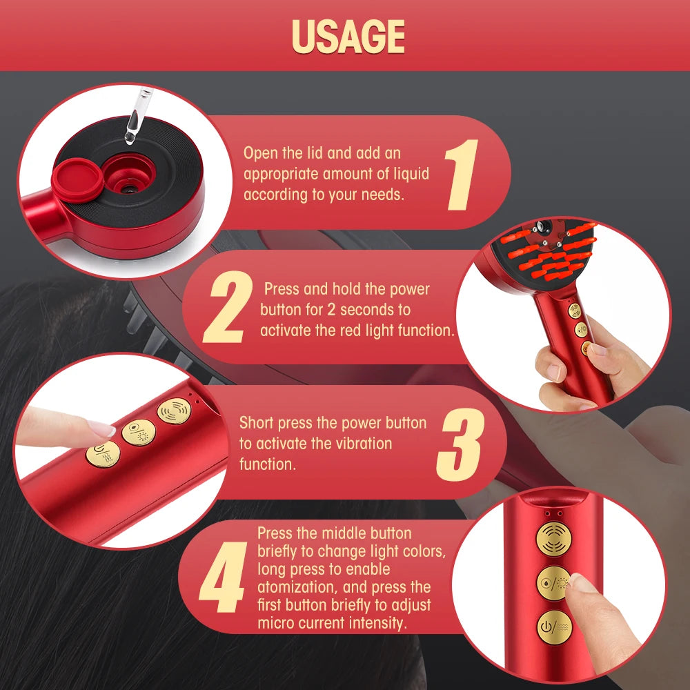 Deep Kneading Massage Comb, Red Light Therapy Scalp Massager