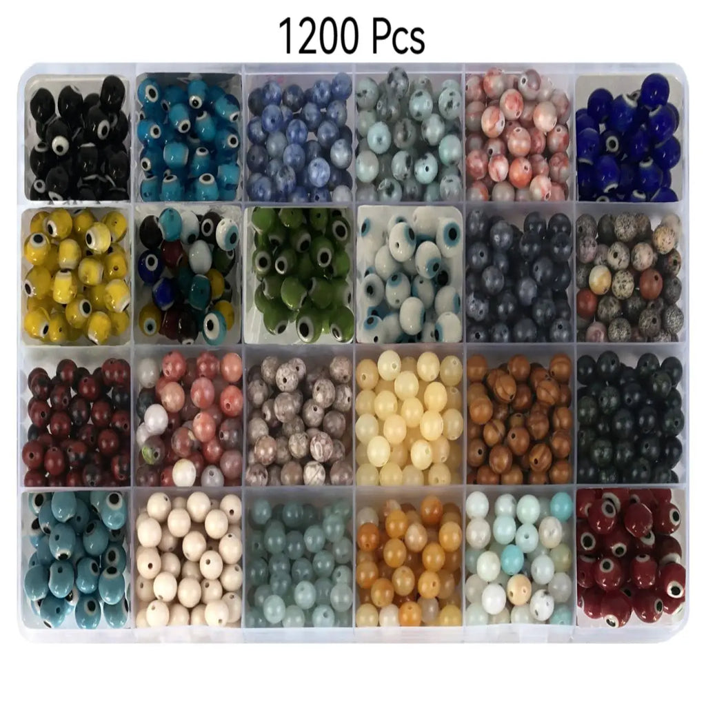 1200PCS 6mm Natural Gemstone Beads Kit – Assorted Round Stone Spacer Beads for Jewelry Making