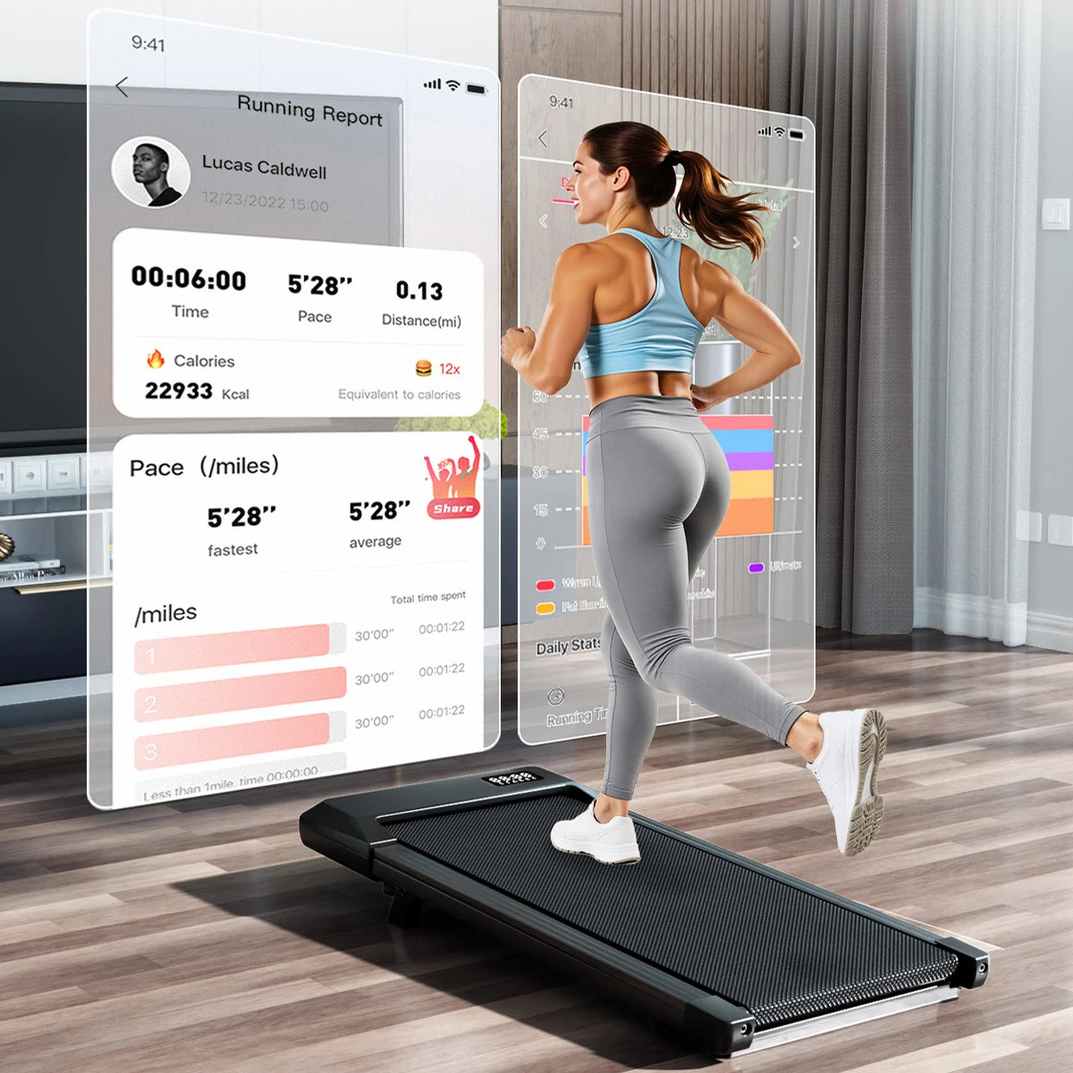 Treadmills 2.5 HP Quiet Walking Pad Under Desk Foldable 6% Slope Portable