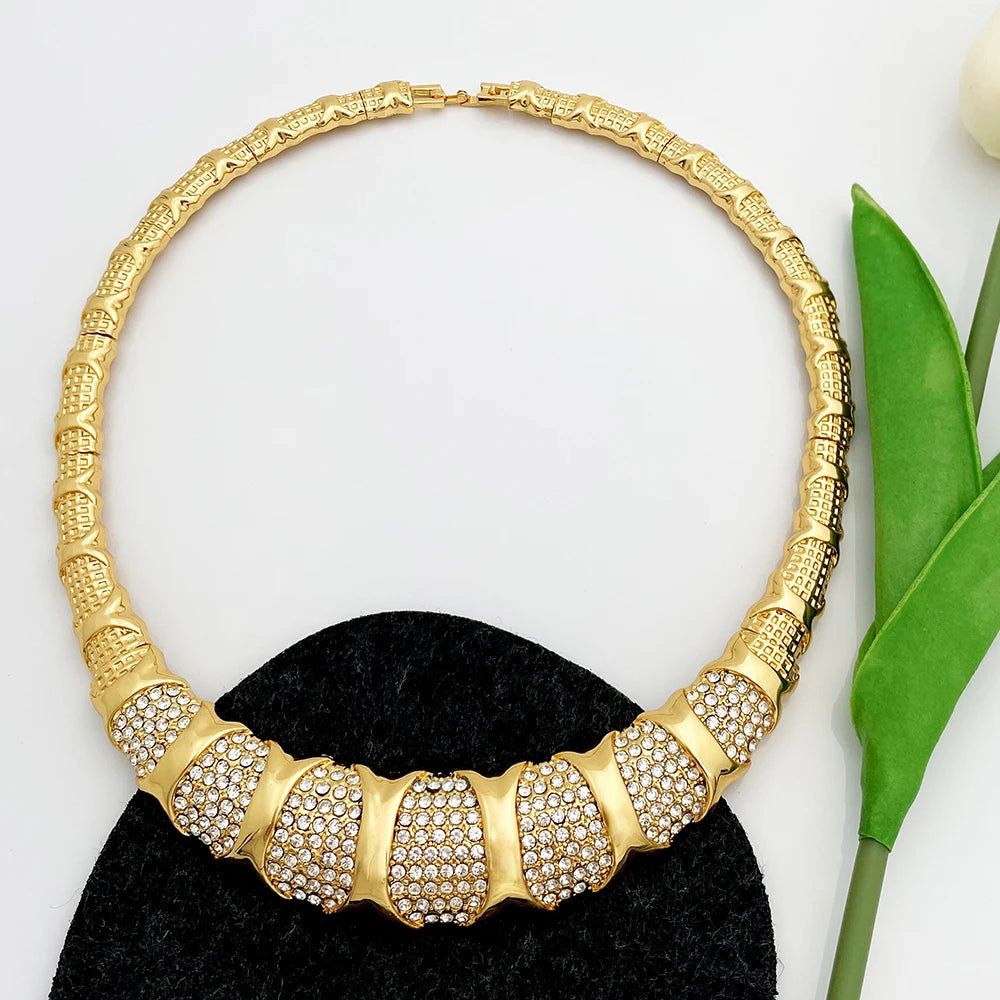 Jewelry Set For Women 18K Gold Plated Luxury Necklace Earrings Bracelet And Ring Set