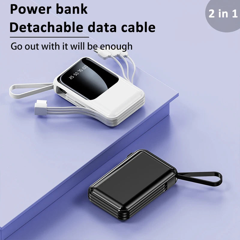 Portable power bank built-in 4 charging 10000mAh cables LED light Type-C/USB