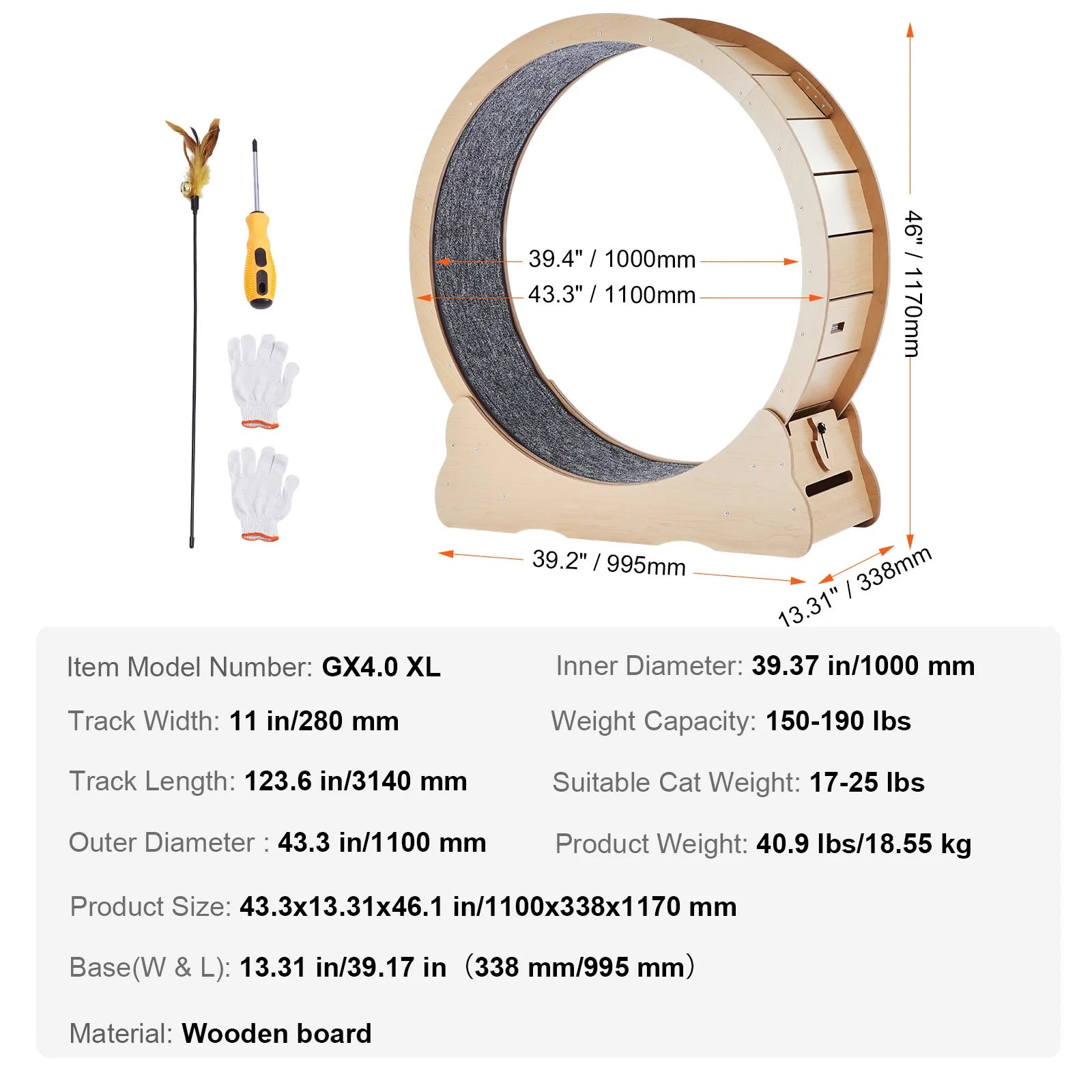 Wooden Cat Exercise Wheel Large Cat Treadmill Wheel for Indoor Cat Running