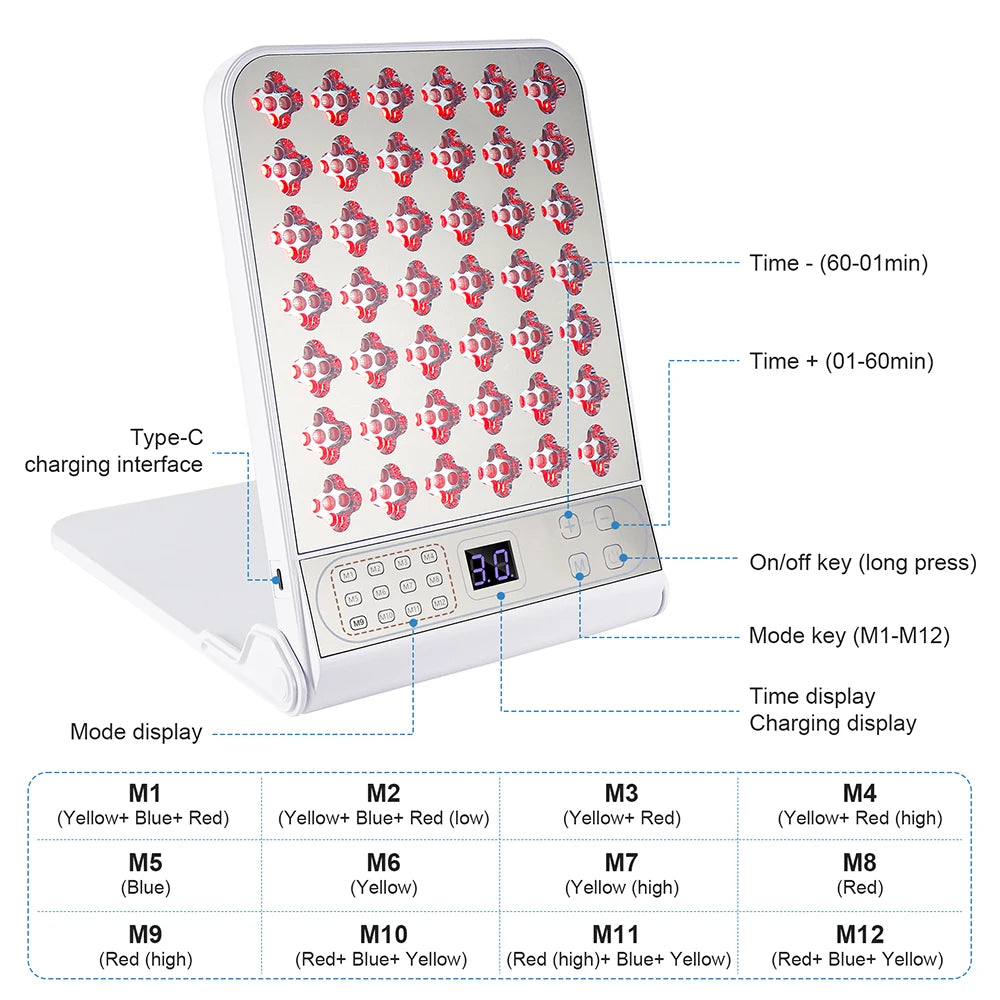 Wireless Face Body 4 Colors LED Photon Beauty Board Red Light Skin Rejuvenation