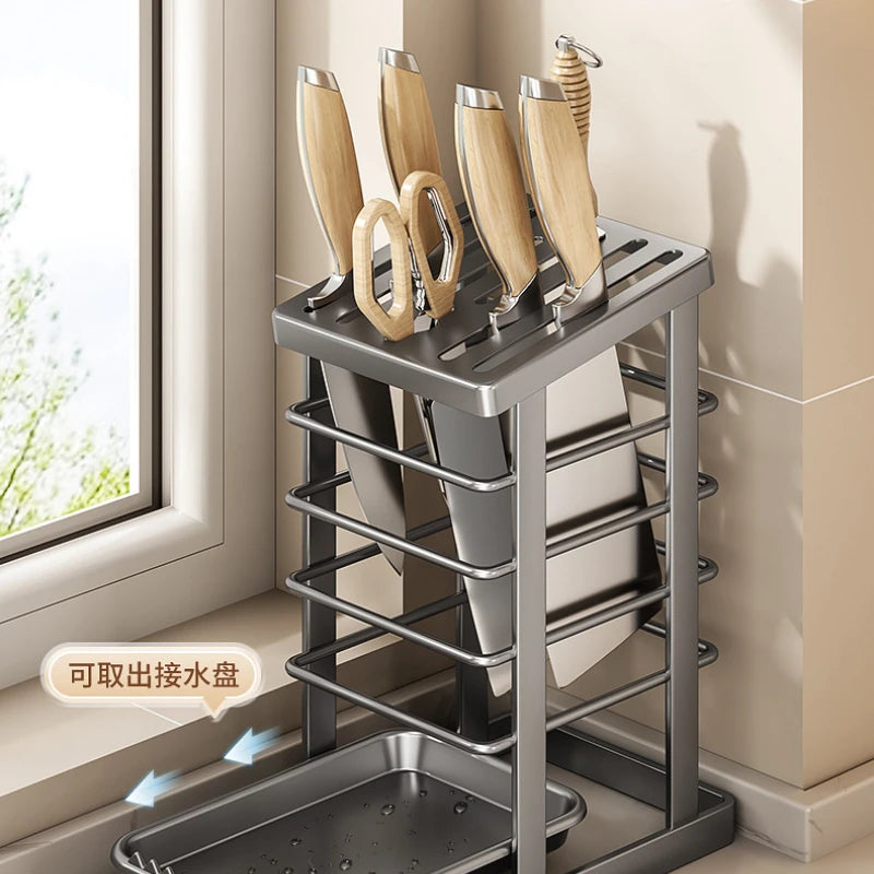 Kitchen Knife Storage Stand, Drainage Design Countertop Rack, Household Knife Block For Chef Knives