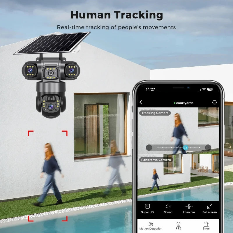 Solar Security Camera Outdoor 15MP 8K  – Triple Lens WiFi IP Camera with Night Vision