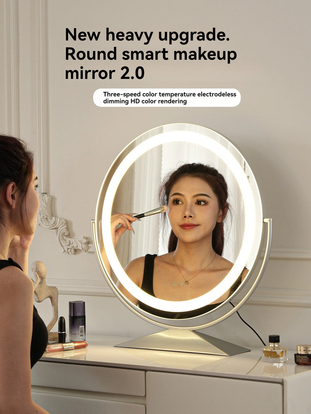 Smart LED Circle Makeup Mirror with Touch Control Lighting
