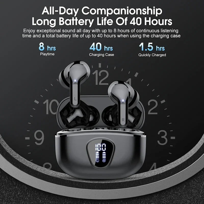 Wireless Ear Buds with LED Display HiFi Stereo Earbuds Headphones with IP7 Waterproof
