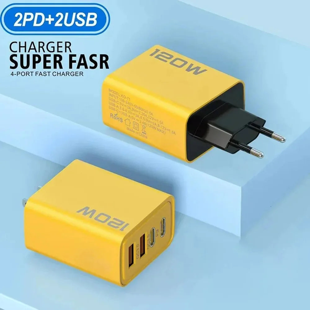 4-Port USB-C PD Fast Charger with Quick Charge 3.0, Multi-Device Wall