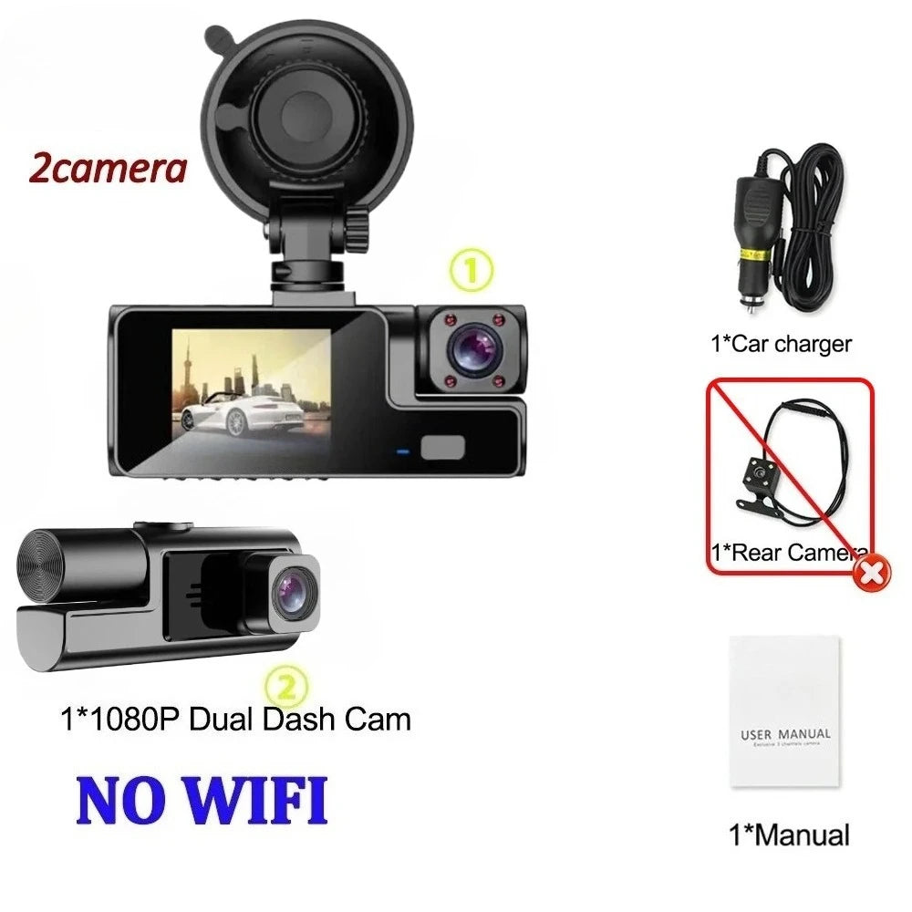 Triple Lens 1080P WiFi Dash Cam with Front, Rear & Cabin Recording, Night Vision
