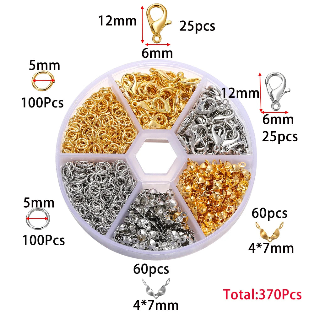 210–400PCS Jewelry Findings Starter Kit – Lobster Clasps, Jump Rings, Crimp Ends & Beads Set