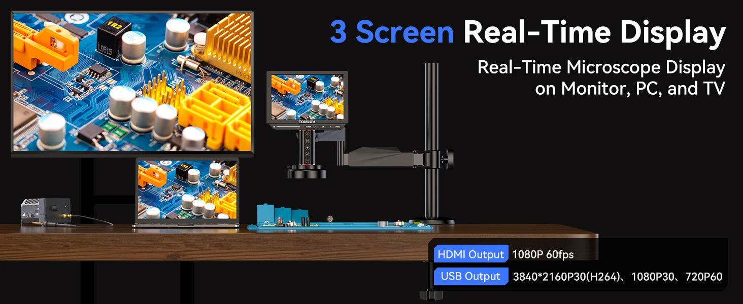 Digital Microscope 2000X TM4K-AF Flex Arm HDMI Electronics PCB 4K Autofocus
