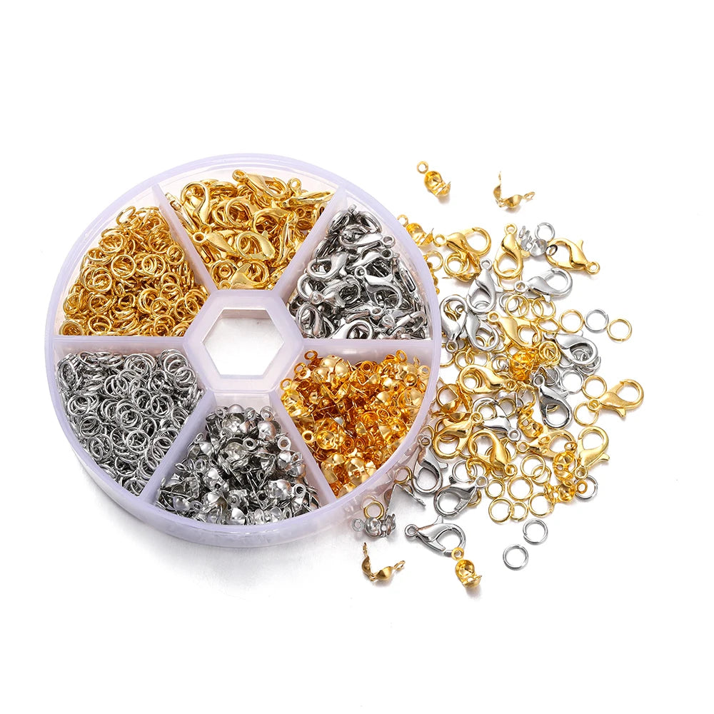 210–400PCS Jewelry Findings Starter Kit – Lobster Clasps, Jump Rings, Crimp Ends & Beads Set