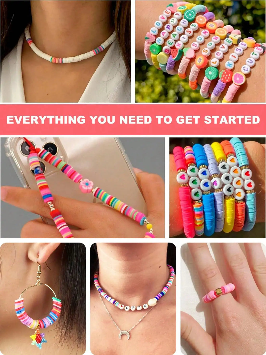 3200PCS Clay Bead Jewelry Making Kit – Polymer Heishi Beads Set with Charms for DIY Friendship Bracelets, Necklaces & Crafts, Colorful Beading Supplies for Beginners