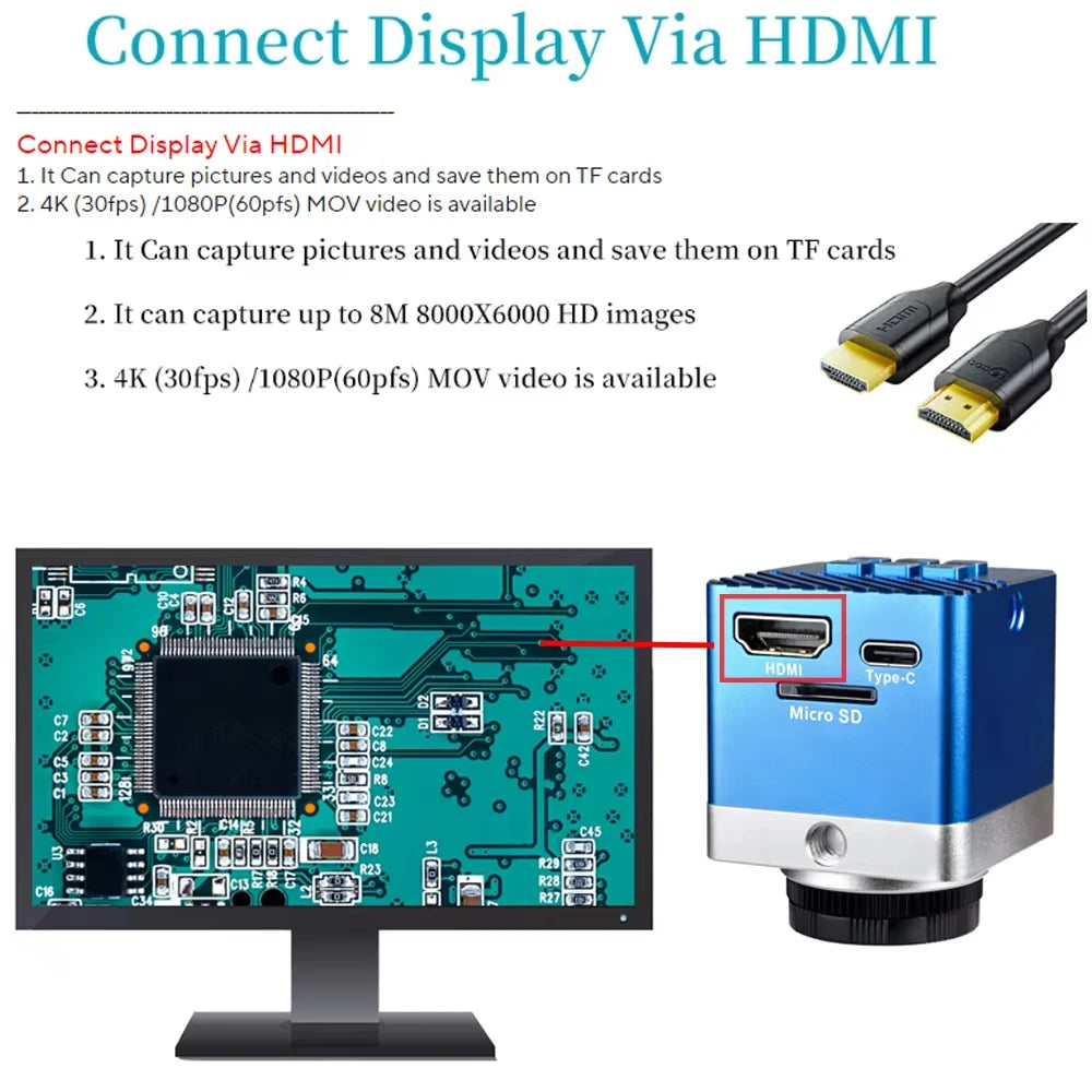 Digital Microscope for Electronics 4K 1080P HD Industrial Cameras 60MP 48MP 130X Lens C-mount