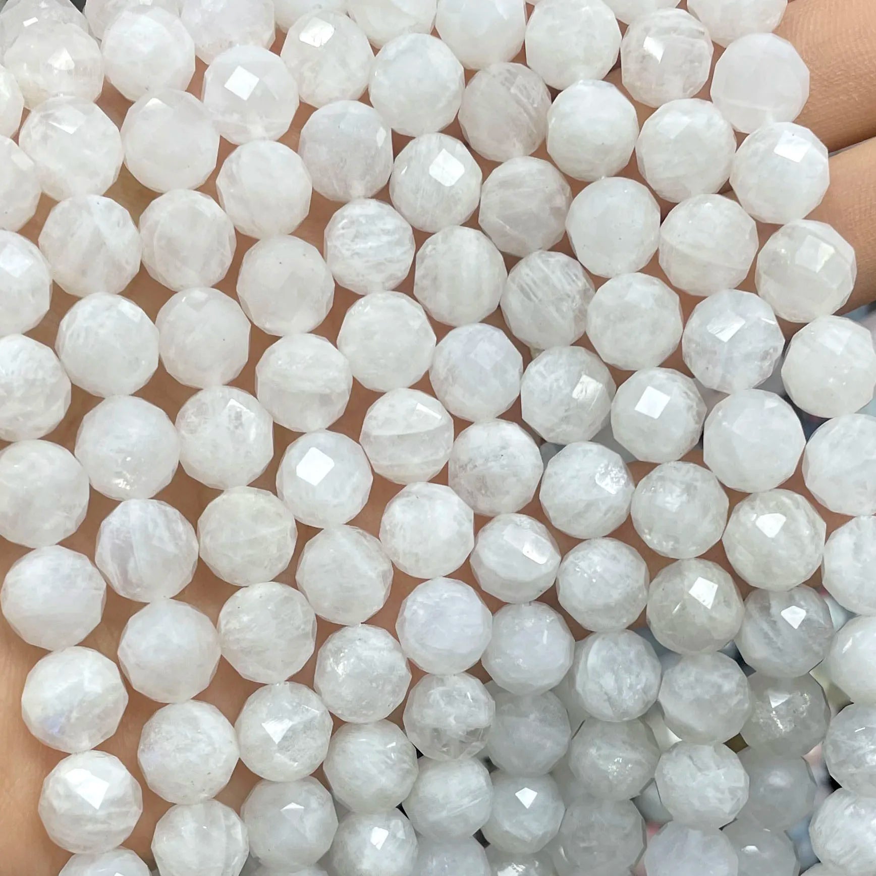 Natural Stone White Moonstone Gem Beads 6-10mm Faceted Loose Spacer for DIY Jewelry Making