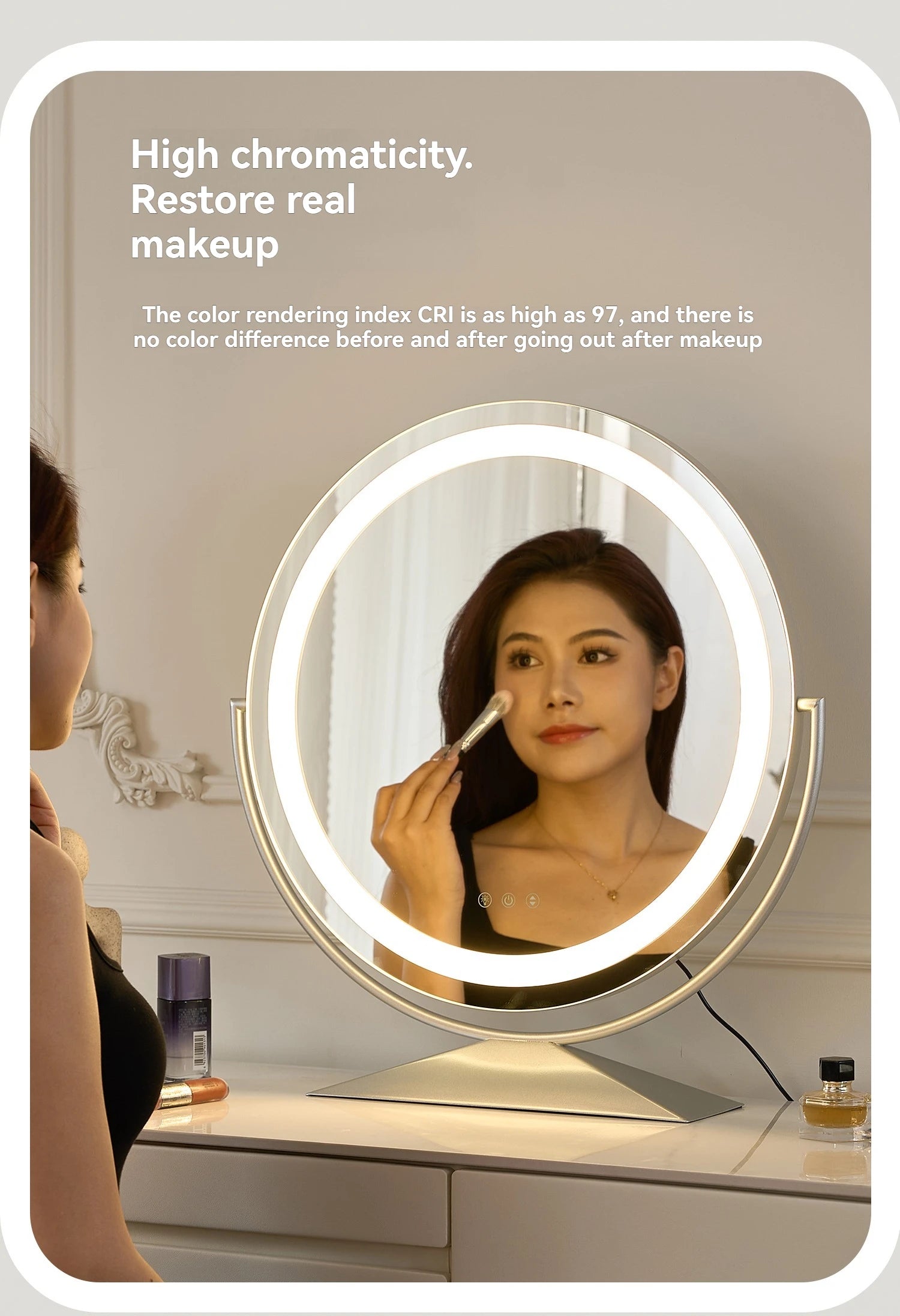 Smart LED Circle Makeup Mirror with Touch Control Lighting
