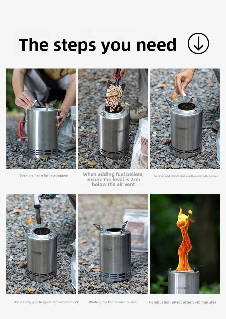 Wood Camping Stove Portable Table Top Fire Pit 6.3" Stainless Steel Smokeless Outdoor Hot Tent Stove Fueled by Pellets or Wood