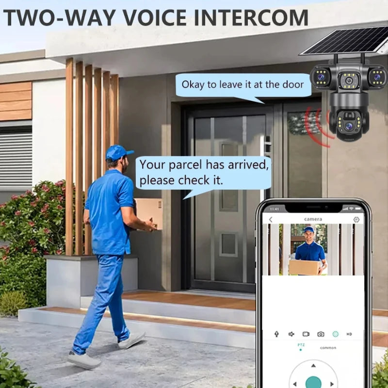 Solar Security Camera Outdoor 15MP 8K  – Triple Lens WiFi IP Camera with Night Vision
