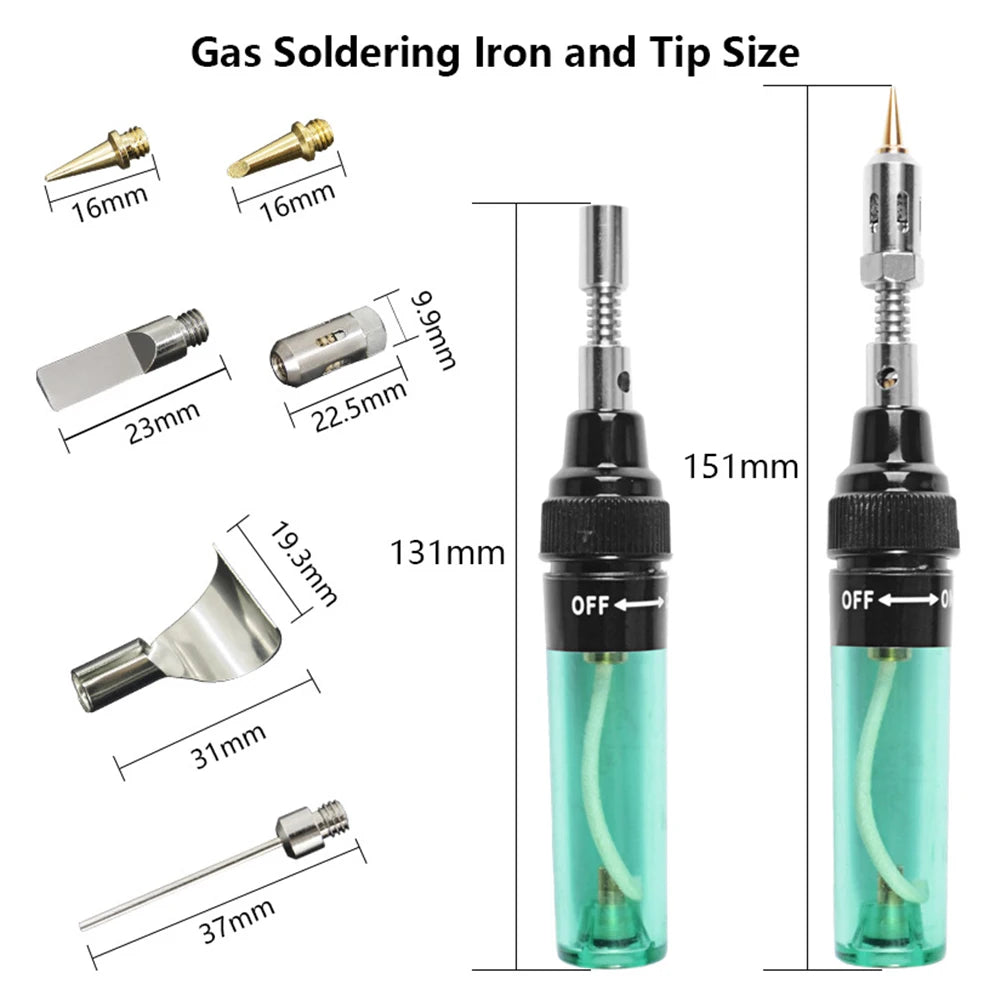 Cordless Butane Soldering Iron Kit Adjustable Flame MT-100 14 in 1