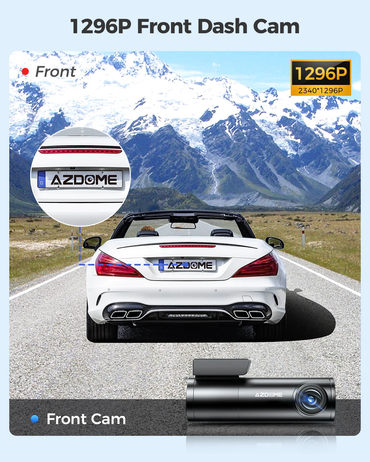 Dash Cam 1296P WiFi Dash Camera for Cars Voice Control Dashcams Night Vision
