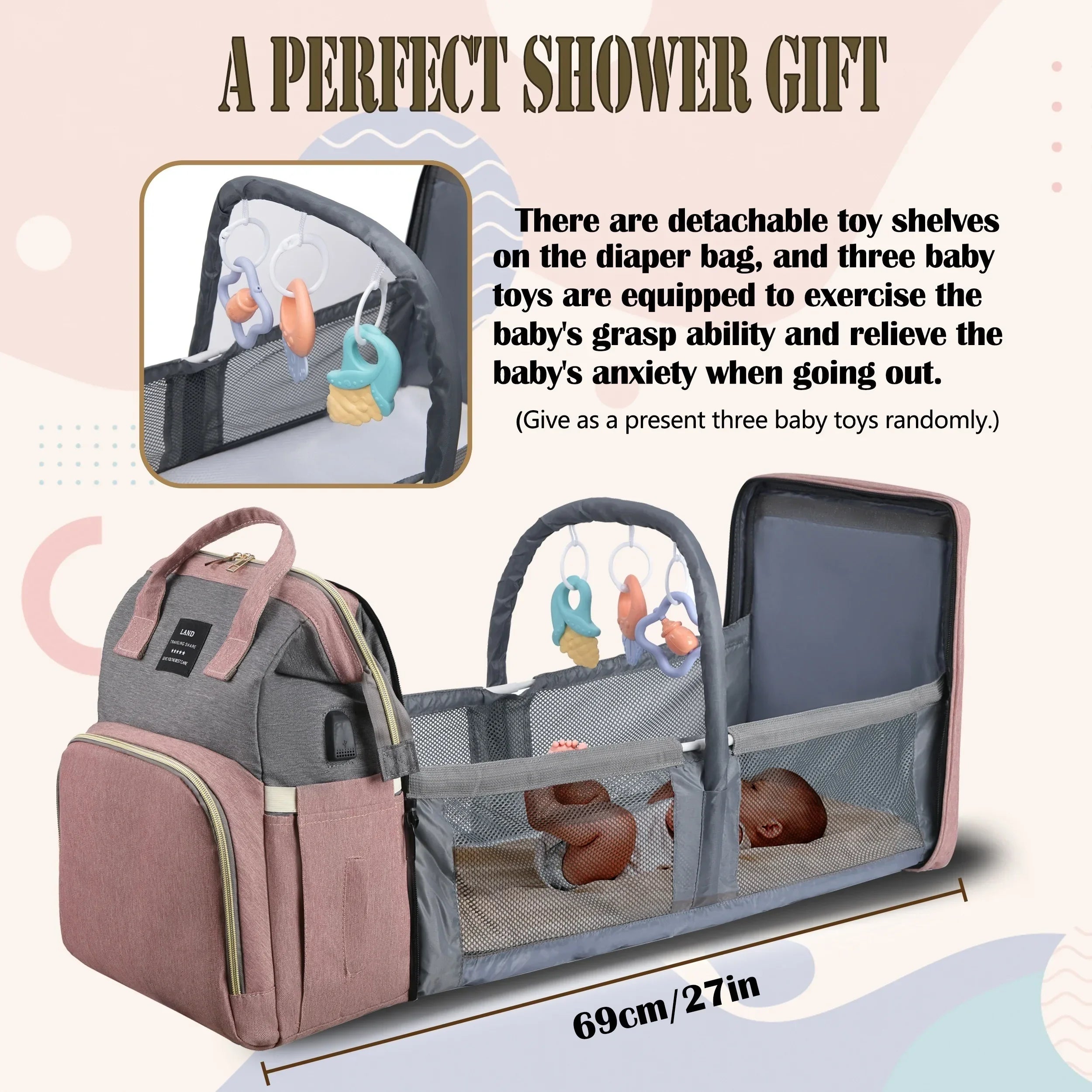 Foldable and Portable Mommy Backpack - with Crib Bed, Straps Large Capacity Diaper Bag