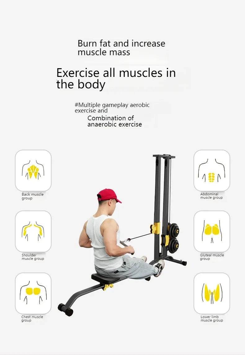 Multifunctional Rowing Machine, Fitness Equipment, High Pull Frame, dumbbell