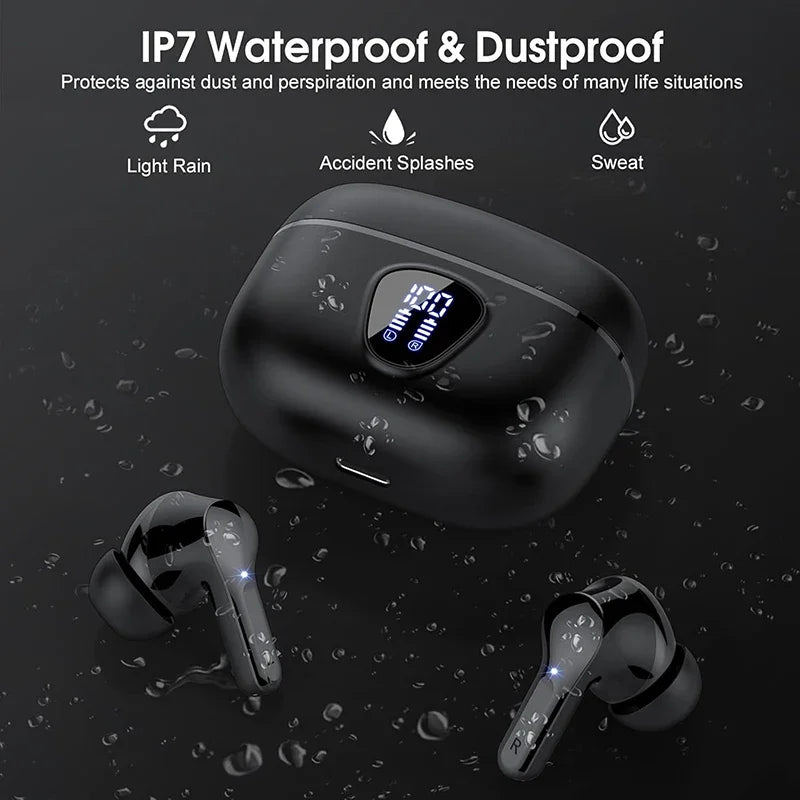 Wireless Ear Buds with LED Display HiFi Stereo Earbuds Headphones with IP7 Waterproof