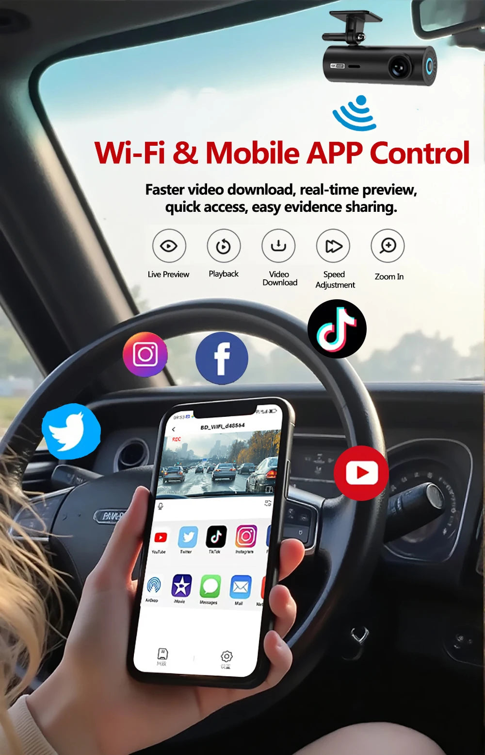 Dash Cam Video Recorders 4K WiFi Mini Front Camera