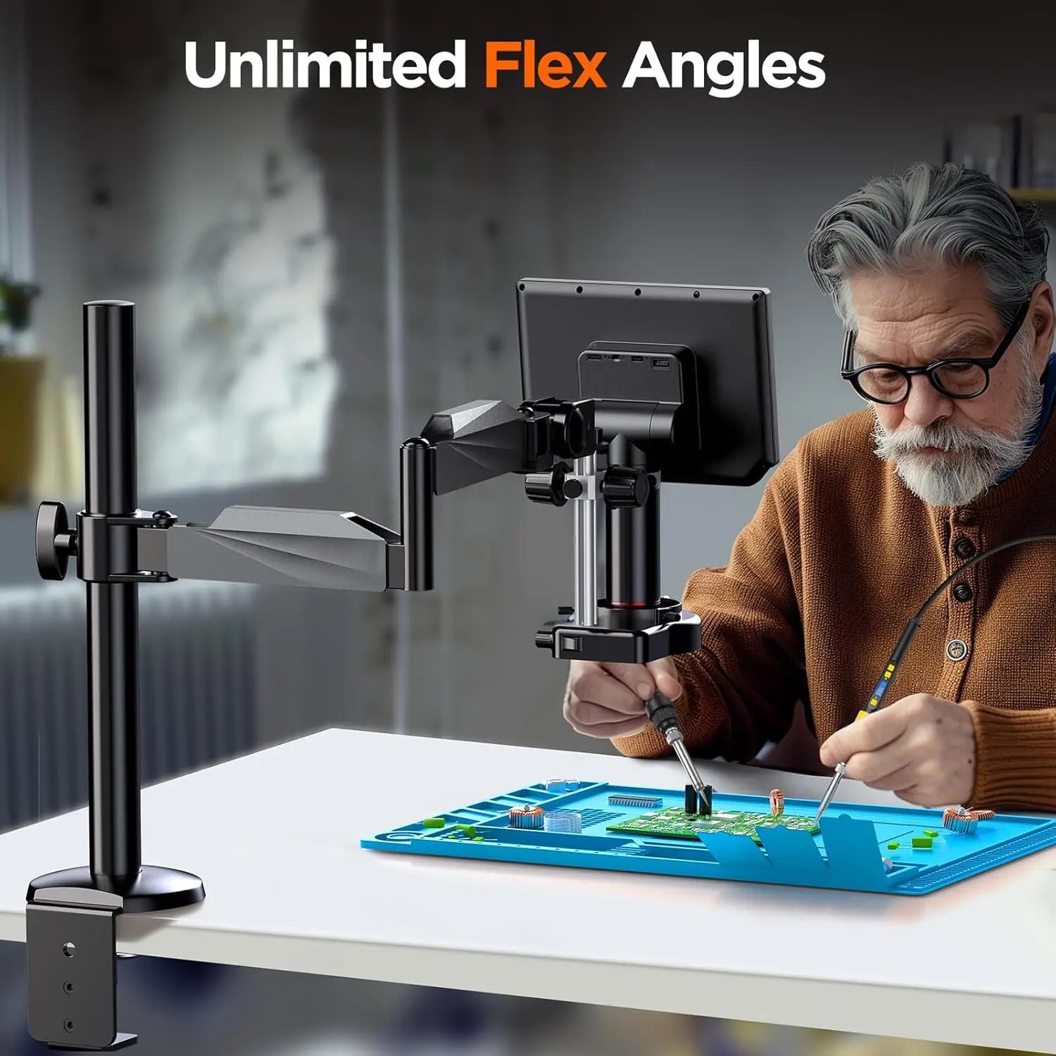 Autofocus Digital Microscope with Arm EM4K-AF Flex10.1''  4K Electronics 2000X