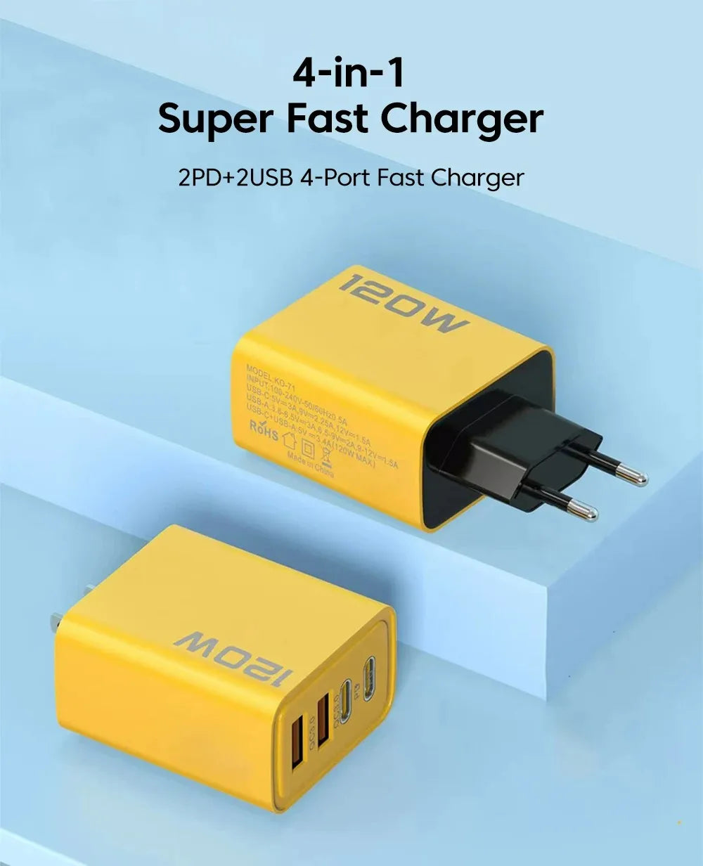4-Port USB-C PD Fast Charger with Quick Charge 3.0, Multi-Device Wall