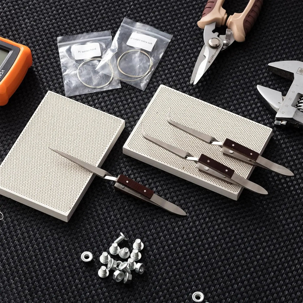 6-Piece Jewelry Soldering Kit with Dual Honeycomb Ceramic Blocks