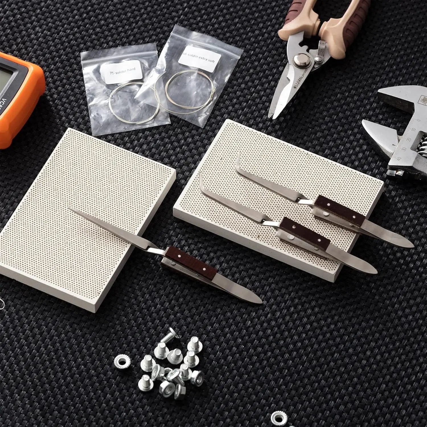 6-Piece Jewelry Soldering Kit with Dual Honeycomb Ceramic Blocks