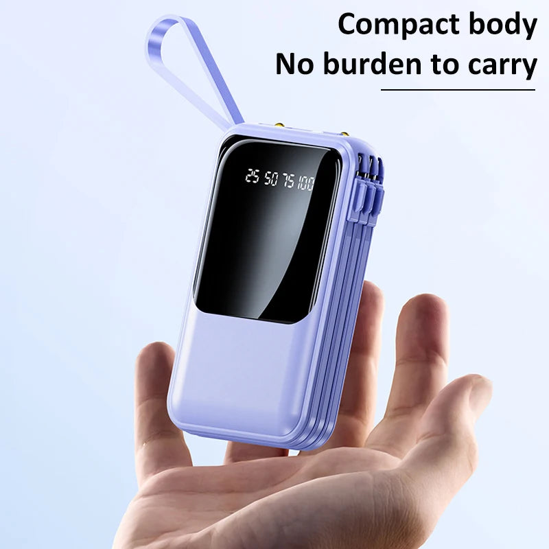 Portable power bank built-in 4 charging 10000mAh cables LED light Type-C/USB