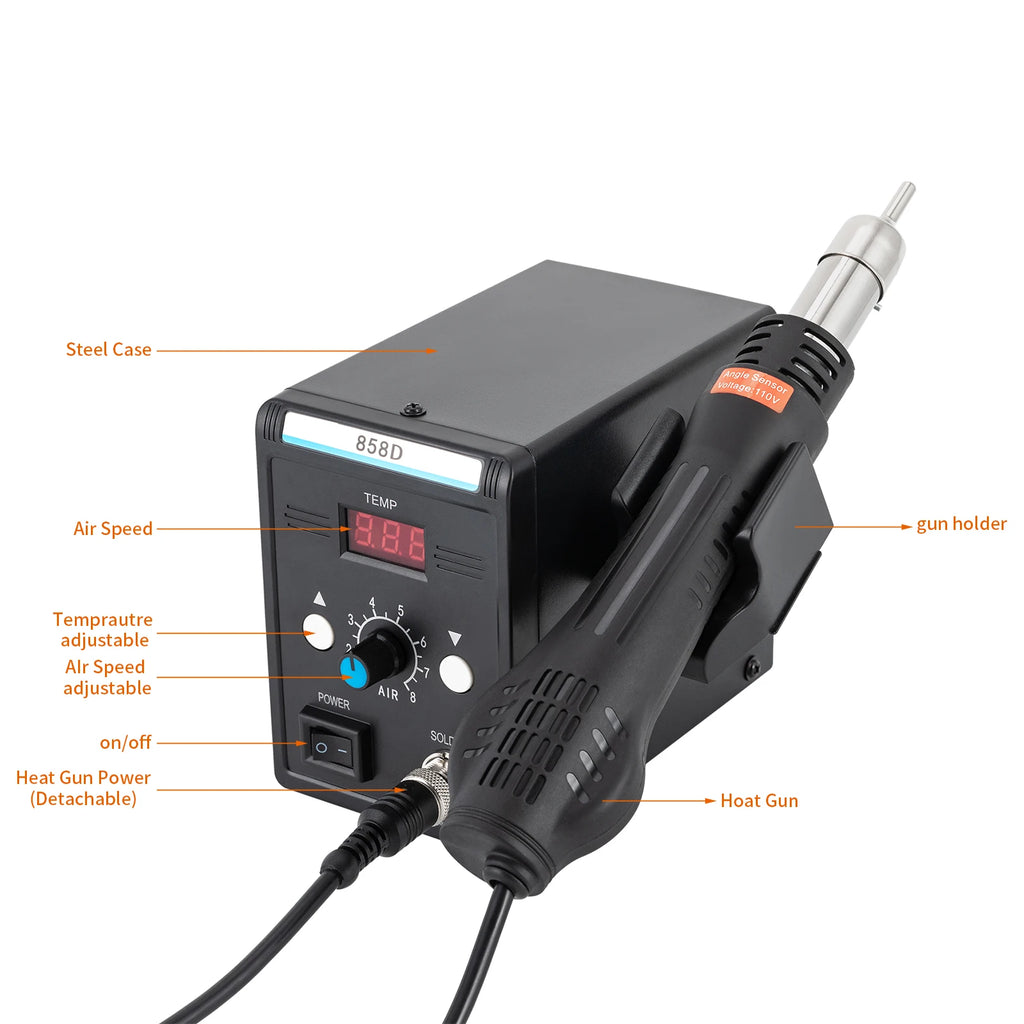 Rework Station for Electronics Repairing Desoldering Welding, 220V SMD 858D Hot Air