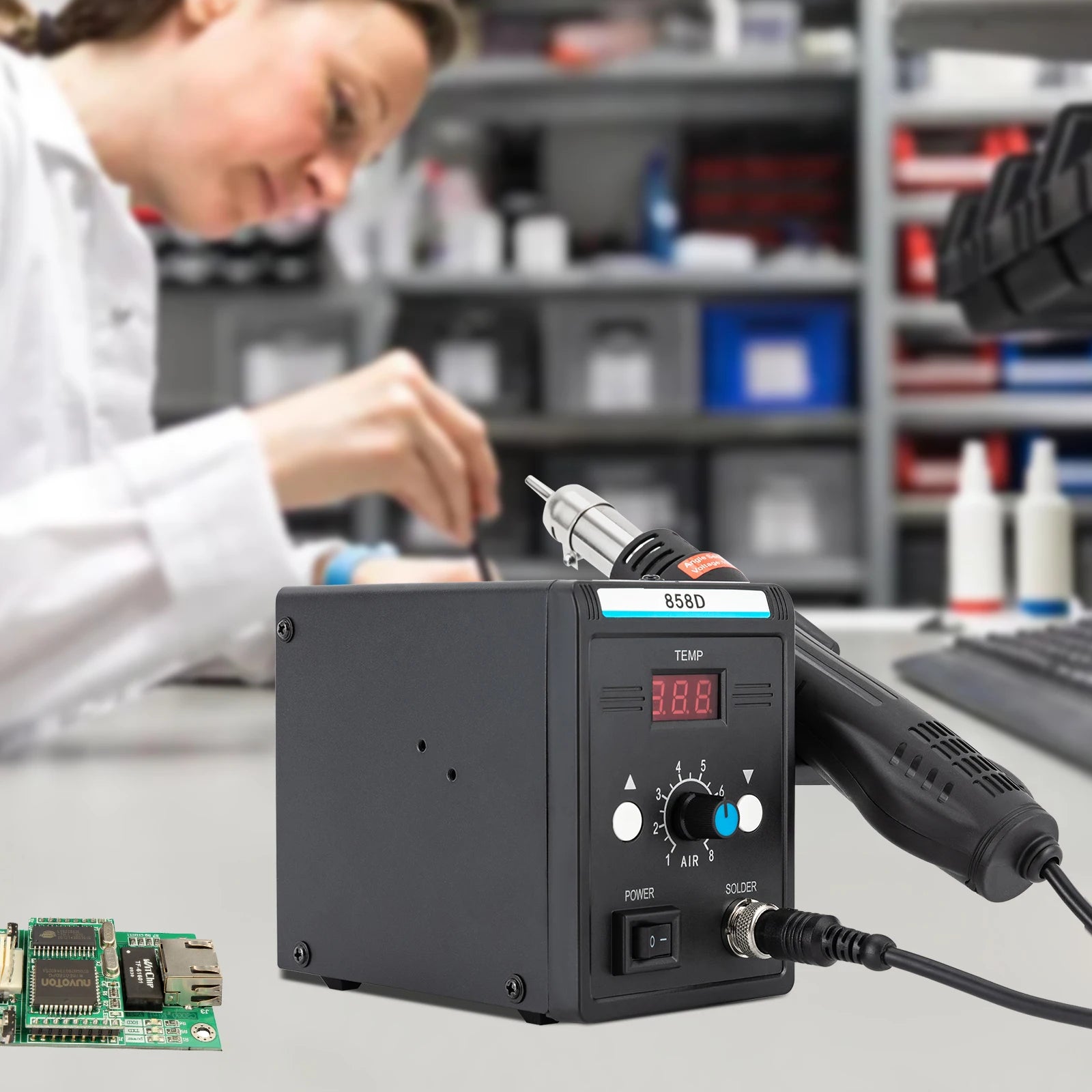 Rework Station for Electronics Repairing Desoldering Welding, 220V SMD 858D Hot Air