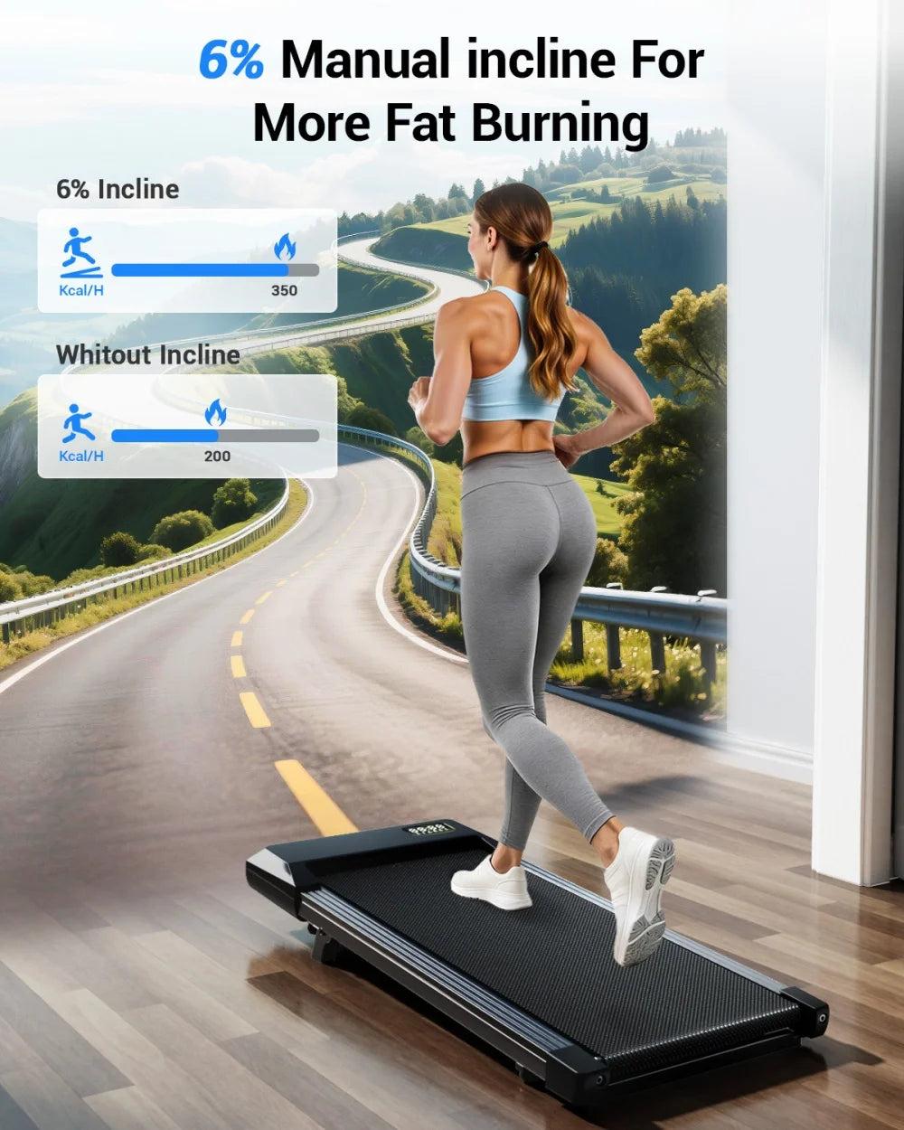 Treadmills 2.5 HP Quiet Walking Pad Under Desk Foldable 6% Slope Portable
