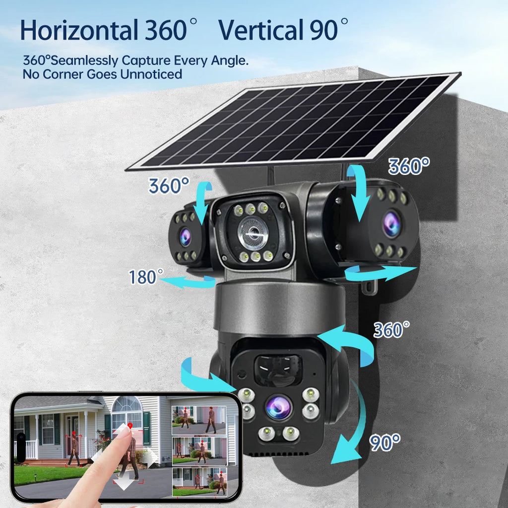 Solar Security Camera Outdoor 15MP 8K  – Triple Lens WiFi IP Camera with Night Vision