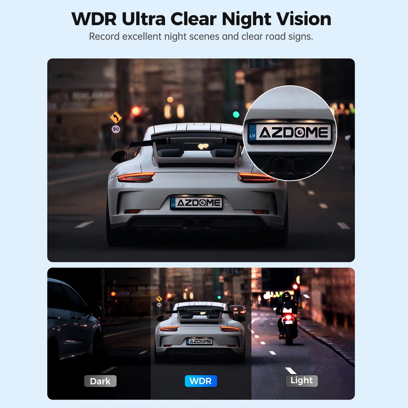 Dash Cam 1296P WiFi Dash Camera for Cars Voice Control Dashcams Night Vision