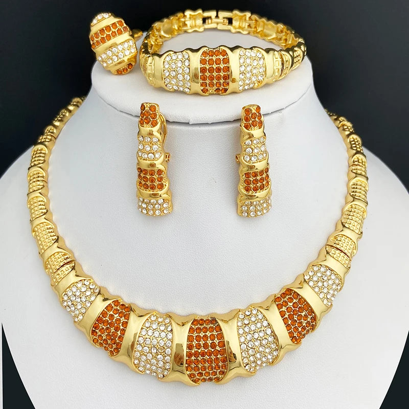 Jewelry Set For Women 18K Gold Plated Luxury Necklace Earrings Bracelet And Ring Set