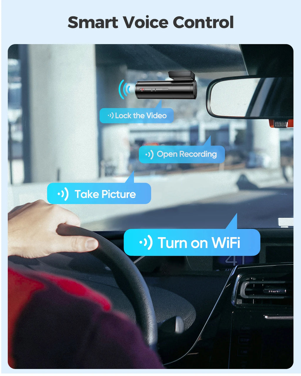 Dash Cam 1296P WiFi Dash Camera for Cars Voice Control Dashcams Night Vision