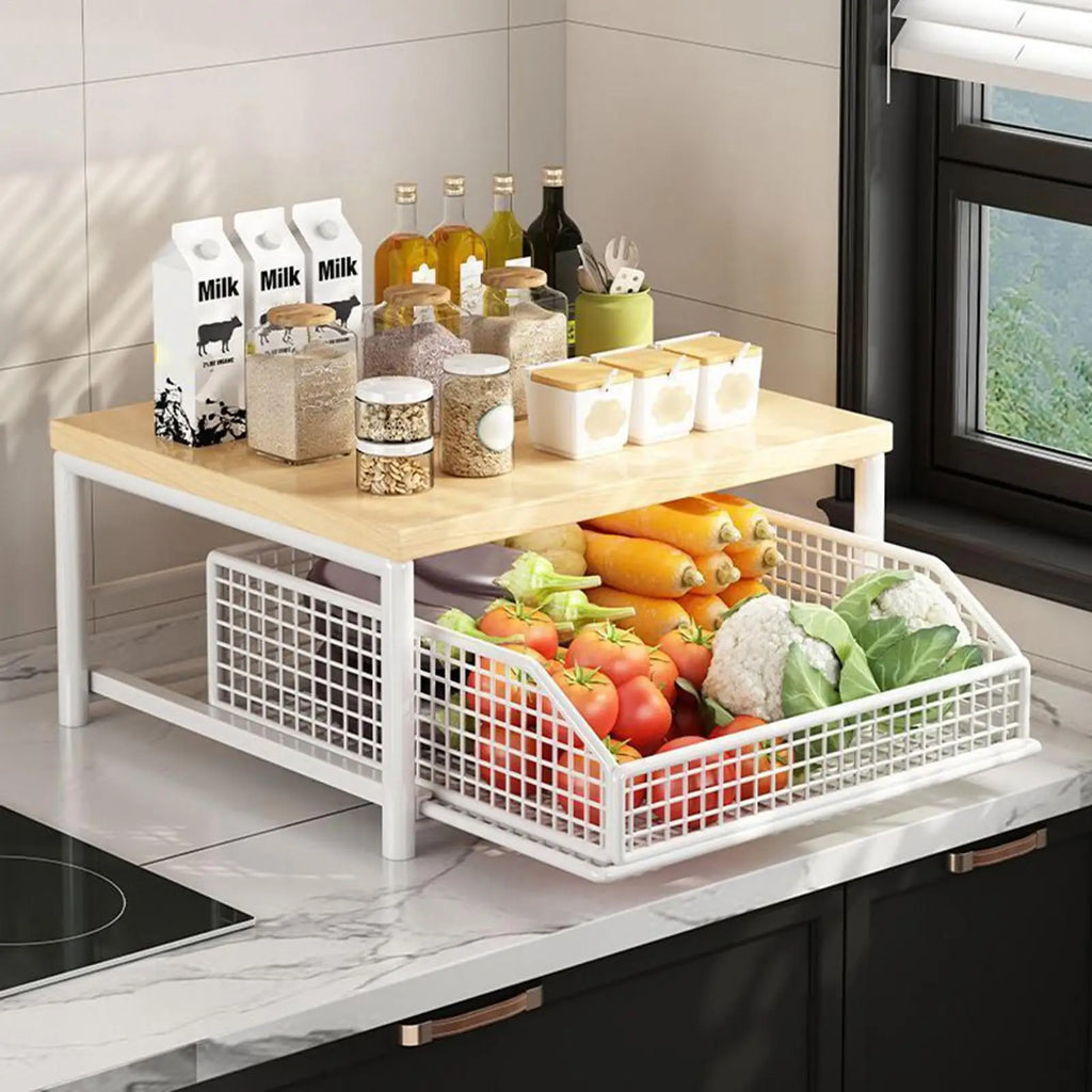 Kitchen Storage Rack Standing Shelf with Drawer for Fruits Vegetables Microwave Oven Pots Dishes Spices Organizer Home Apartment