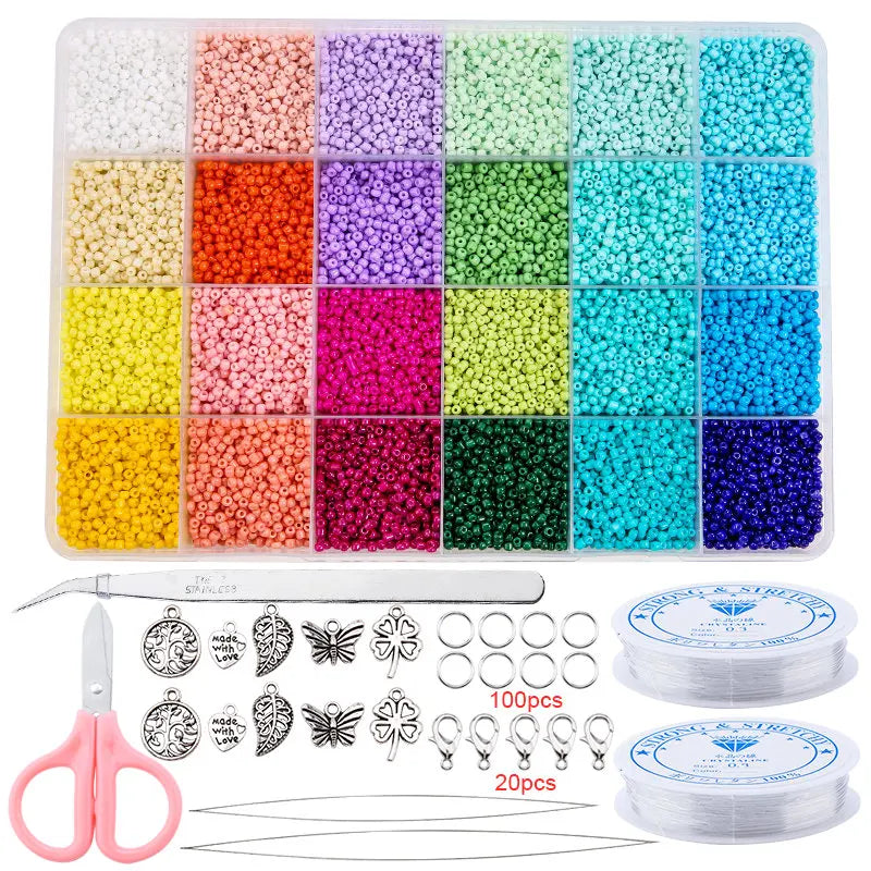 20000PCS 2mm Glass Seed Beads Jewelry Making Kit – Multicolor Tiny Beads Set