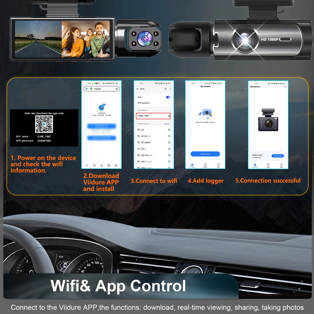 Dash Cam Front and Inside with WiFi 1080P Dual  – Car Camera with IR Night Vision,
