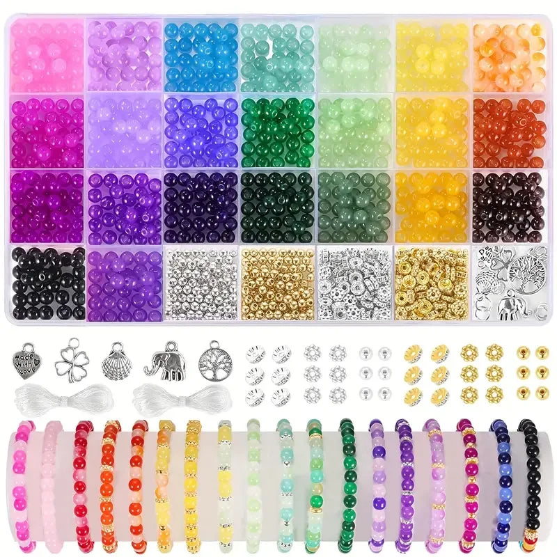 1105PCS Glass Bead Jewelry Making Kit – Colorful Round Beads Set for DIY Friendship Bracelets, Necklaces & Crafts, Beginner Beading Supplies with Assorted Colors