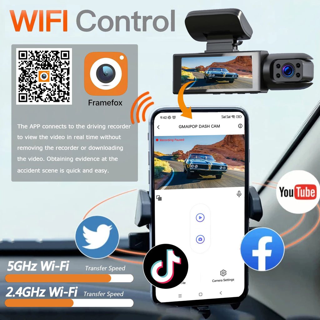 Dash Cam Front and Inside with WiFi 1080P Dual  – Car Camera with IR Night Vision,