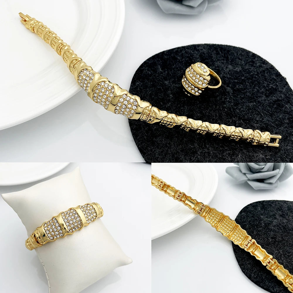 Jewelry Set For Women 18K Gold Plated Luxury Necklace Earrings Bracelet And Ring Set